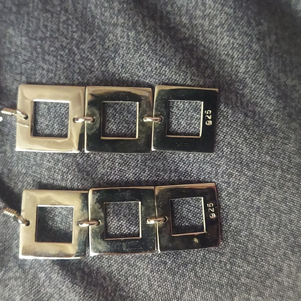 Geometric Sterling Silver Square Dangle Earrings - image 7